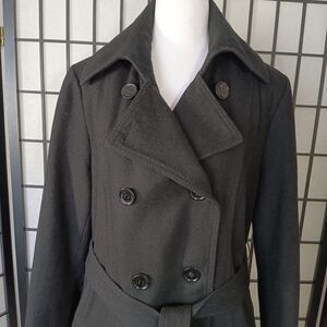 CALVIN KLEIN Women's Black Double Breasted Wool Pea Coat Size 12
